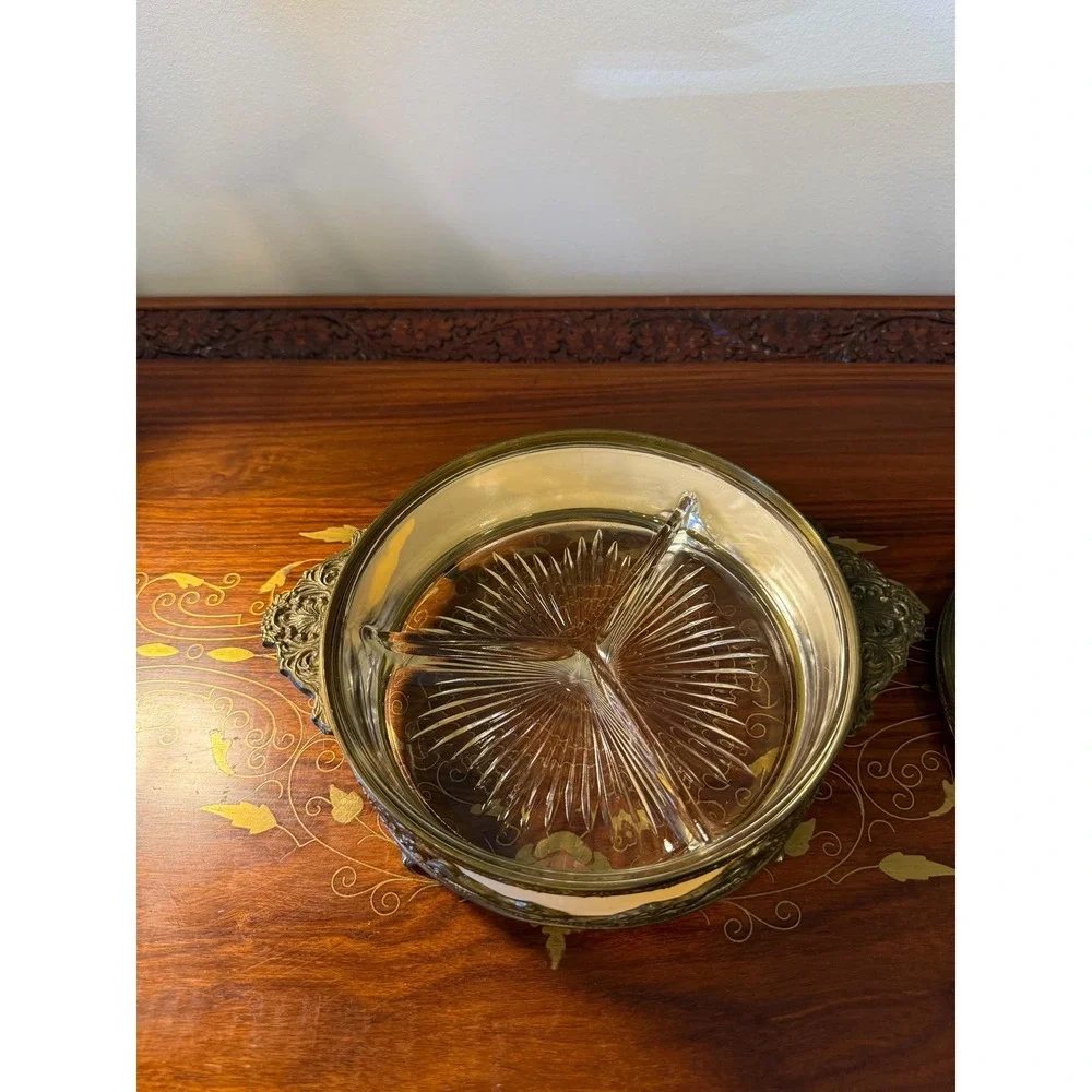 Vintage‎ Brass Vanity Dish with Lid, Hollywood Regency Trinket Box